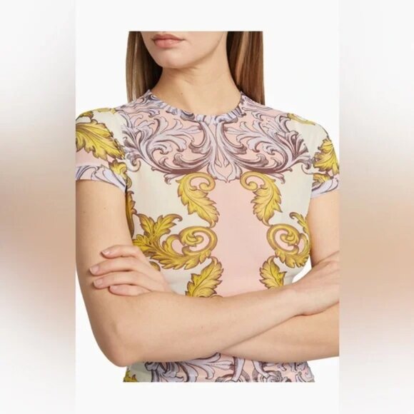 ALICE + OLIVIA DAYDREAMER PAISLEY TESS PASTEL PINK GOLD MESH TOP SHIRT SMALL S - Picture 3 of 16